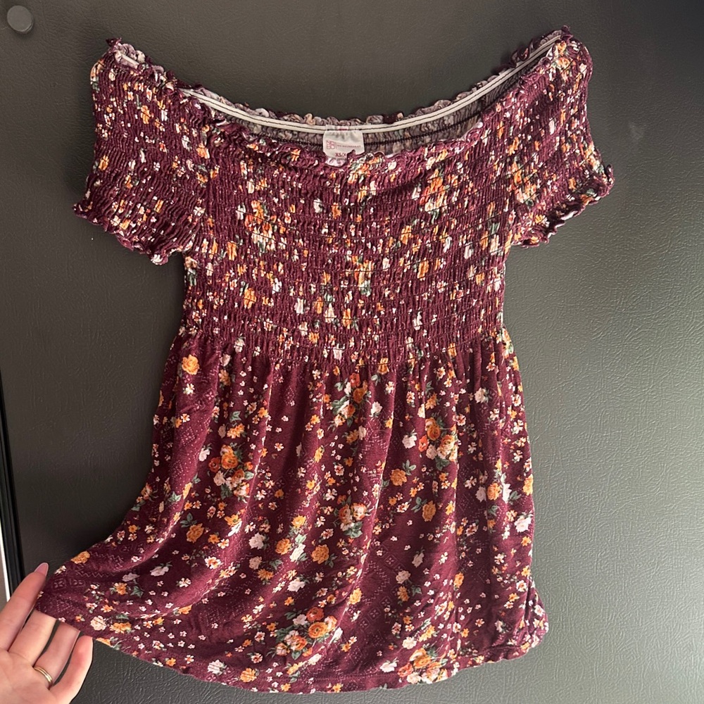 No Boundaries Burgundy Floral off shoulder Blouse